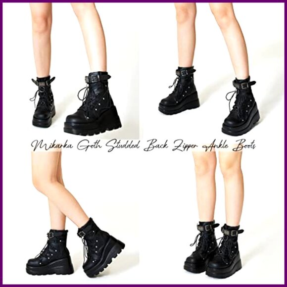 Holographic Platform Combat Boots, Wedge Heel, Lace Up Ankle Boots - Picture 2 of 6